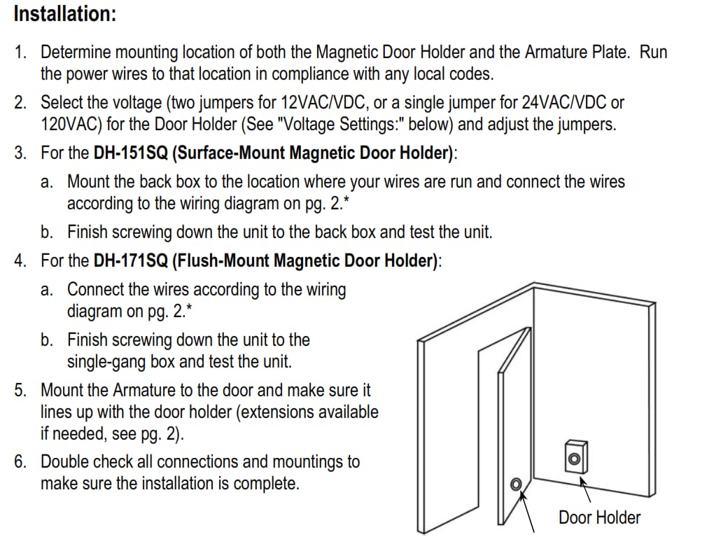 Seco-Larm DH-171SQ Pack of 2 Flush-Mount Magnetic Door Holders, 33 lb Holding Force, Wired Electric Operation, Tri-Volt 12/24 VAC/VDC and 120 VAC, Cast Aluminum Faceplate, Low Profile