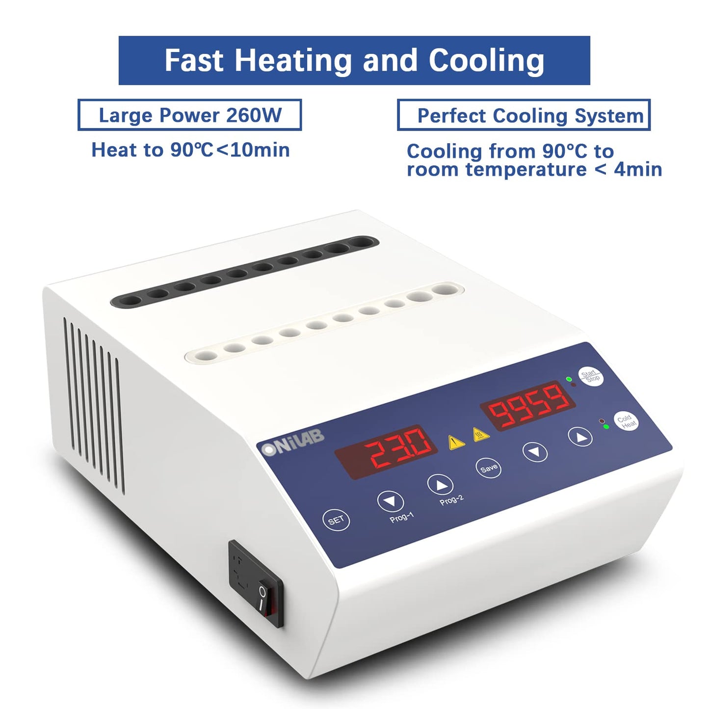 ONiLAB Gel Heating Machine with Heating and Fan Cooling Modes,4x5ml,16x 1ml-2.5ml Holes, PRP PPP Gel Maker Heater with Timer 0-99min59s or Continuous Mode, 2 Stored Programs,10-90℃,260W,110V