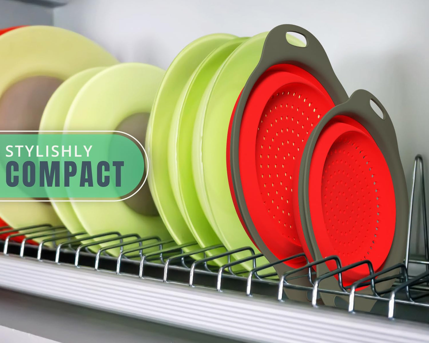 Comfify Ultimate Kitchen Strainers Set of 2 - Collapsible Silicone Colanders For Easy Storage - Use with Pasta & Veggies or as a Fruit or Berry Bowl with Strainer - Irreplaceable for Campers - Red