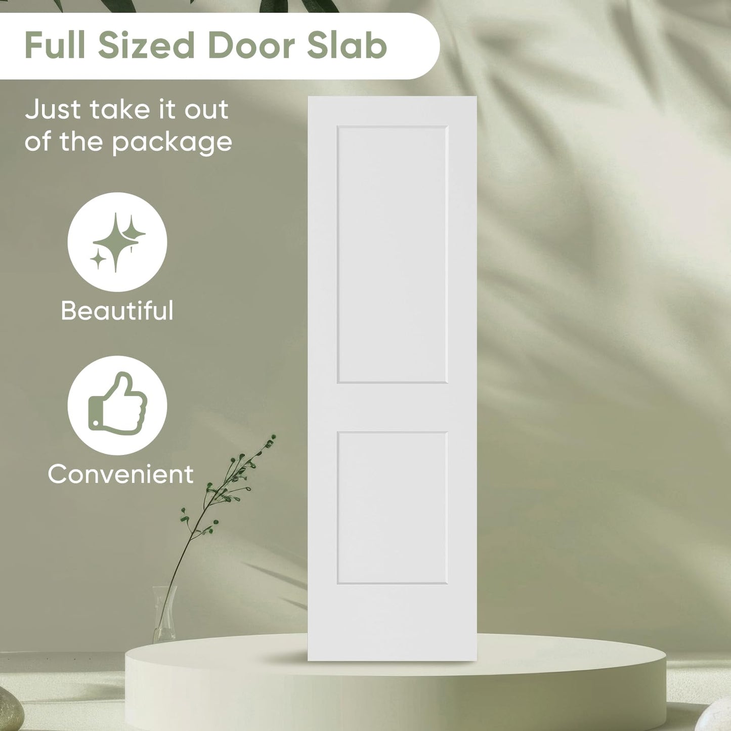 BARNSMITH 24x80 in 2-Panel White Primed Molded Door Slab, Shaker Style Paintable Hollow Core Interior Door Panel, for Swing, Pocket, Sliding Door, Durable and Lightweight, No Assembly Required