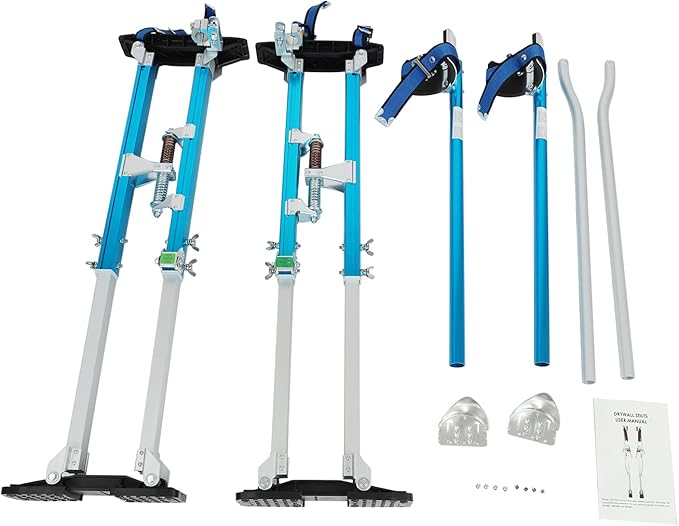 36"-50" Black Drywall Stilts Aluminum Tool Stilt with Protective Knee Pads Portabl Adjustable For Painter Walking Painting