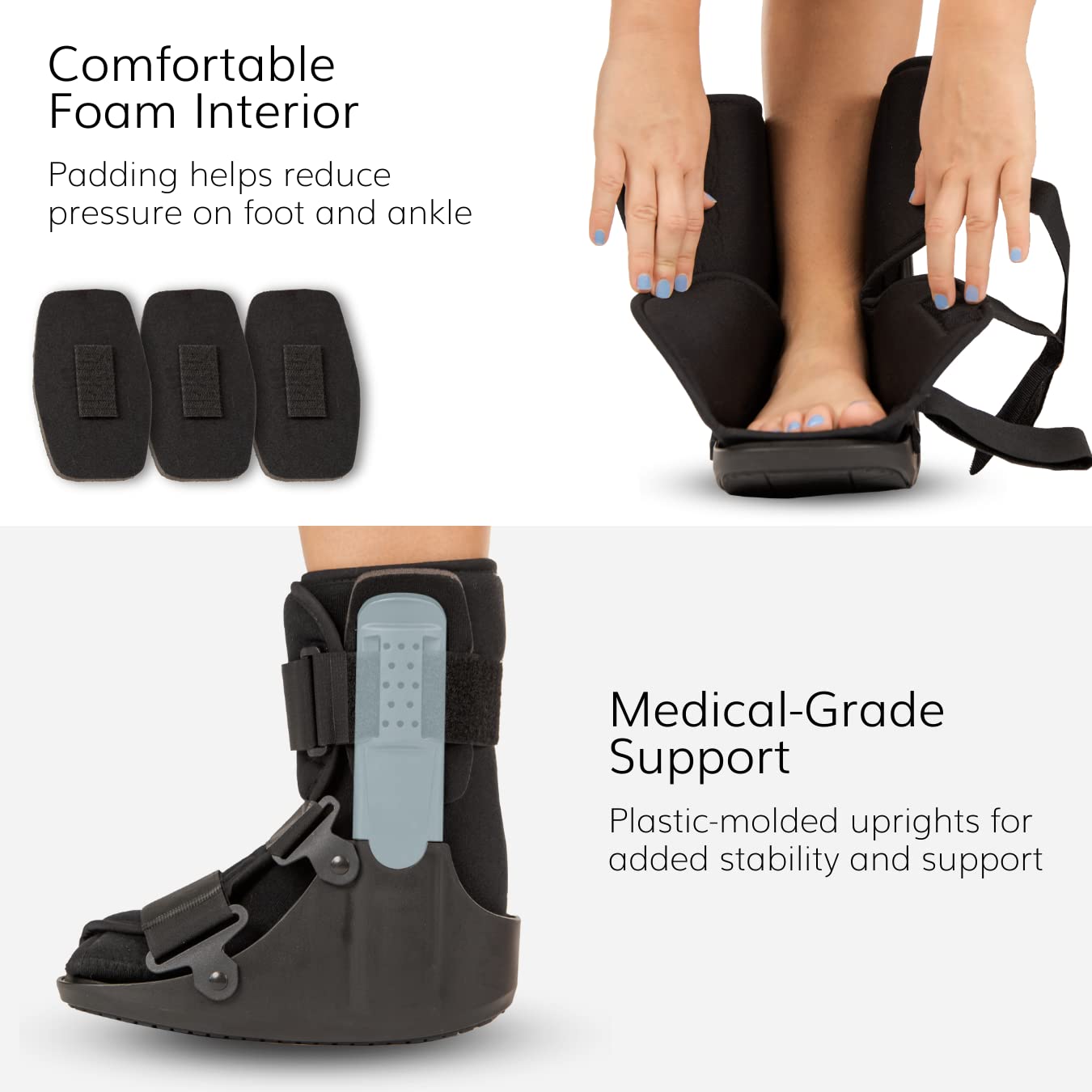 BraceAbility Short Walking Boot - Orthopedic Medical Walker Cast for Broken Toe Injuries, Sprained Ankles, Metatarsal Stress, Post-Op Support Left or Right Foot Fracture Shoe Fits Men and Women (M)