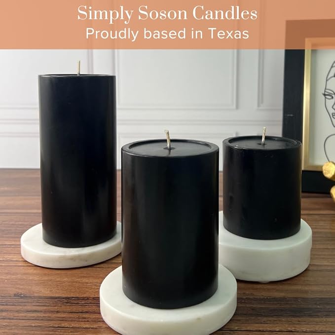 Simply Soson 3x6 inch Black Pillar Candles Set of 3, Smooth Texture, Unscented Black Candles, Dripless Candles, 3 inch Pillar Candles Ideal as Wedding, Parties, Spas, Dinner, Home Decoration, Church