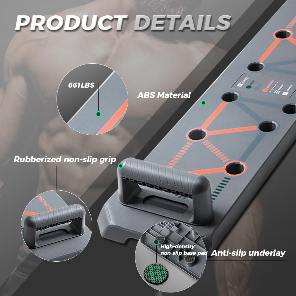 KEEP Push Up Board, 18-in-1 Foldable Pushup Bar for Men & Women, Portable Home Gym Equipment for Chest, Triceps, Shoulder & Back Workout, Heavy-Duty ABS Muscle Strength Training System (Grey)
