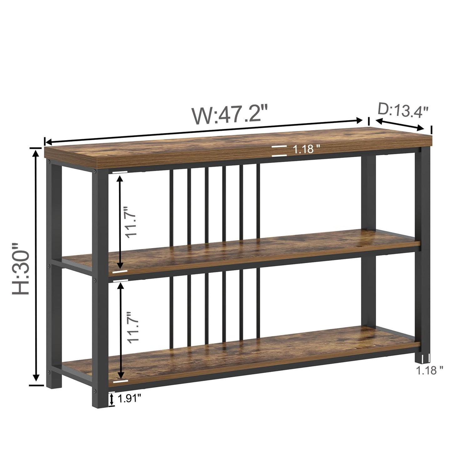 FOLUBAN Industrial Console Table, 3 Tier Entryway Sofa Foyer Table for Living Room Hallway Behind Couch, Rustic Brown