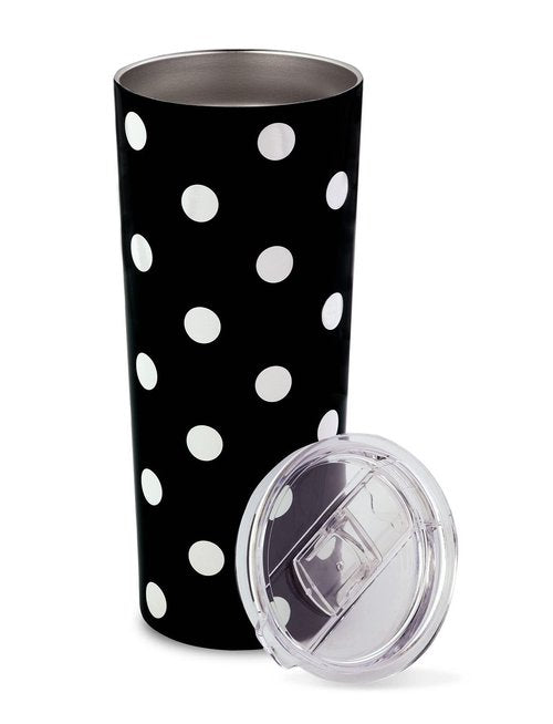 kate spade new york Cute Stainless Steel Mug, 24 Ounce Travel Tumbler, Double Wall Insulated Cup with Lid, Picture Dot (Black/White)