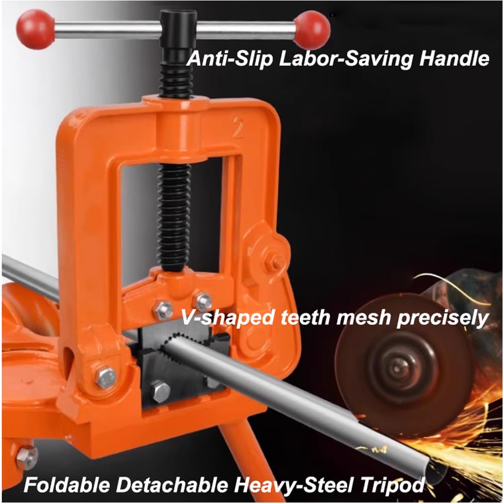 Pipe Table Vice with Tripod Stand,Heavy-Duty Gantry Pipe Vise,45# Steel Forged Quenched Jaws, 0.4"-4.3" Grip, Anti-Slip Steel-Cast Handle, For Pipe/Wood/Iron Processing
