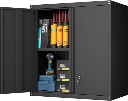 GREATMEET Locking Metal Wall Cabinet - Durable Steel Floating Storage with Adjustable Shelf | Garage Utility Solution