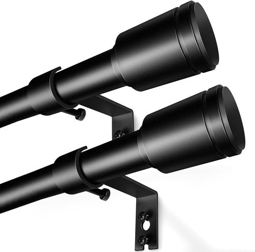 Adjustable Black Curtain Rods by [Brand Name] - 5/8” Diameter, 30-120 Inch for Windows | 2 Pack with Brackets