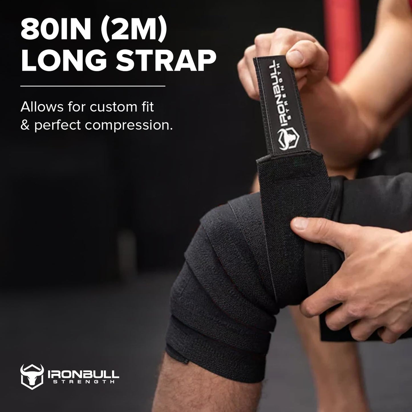 Knee Wraps for Weightlifting - 80" Elastic Knee Straps for Squats and Weight Lifting - Lifting Knee Wraps for Strength & Compression Wrap - Knee Support for Squatting, Powerlifting, Gym (Black)
