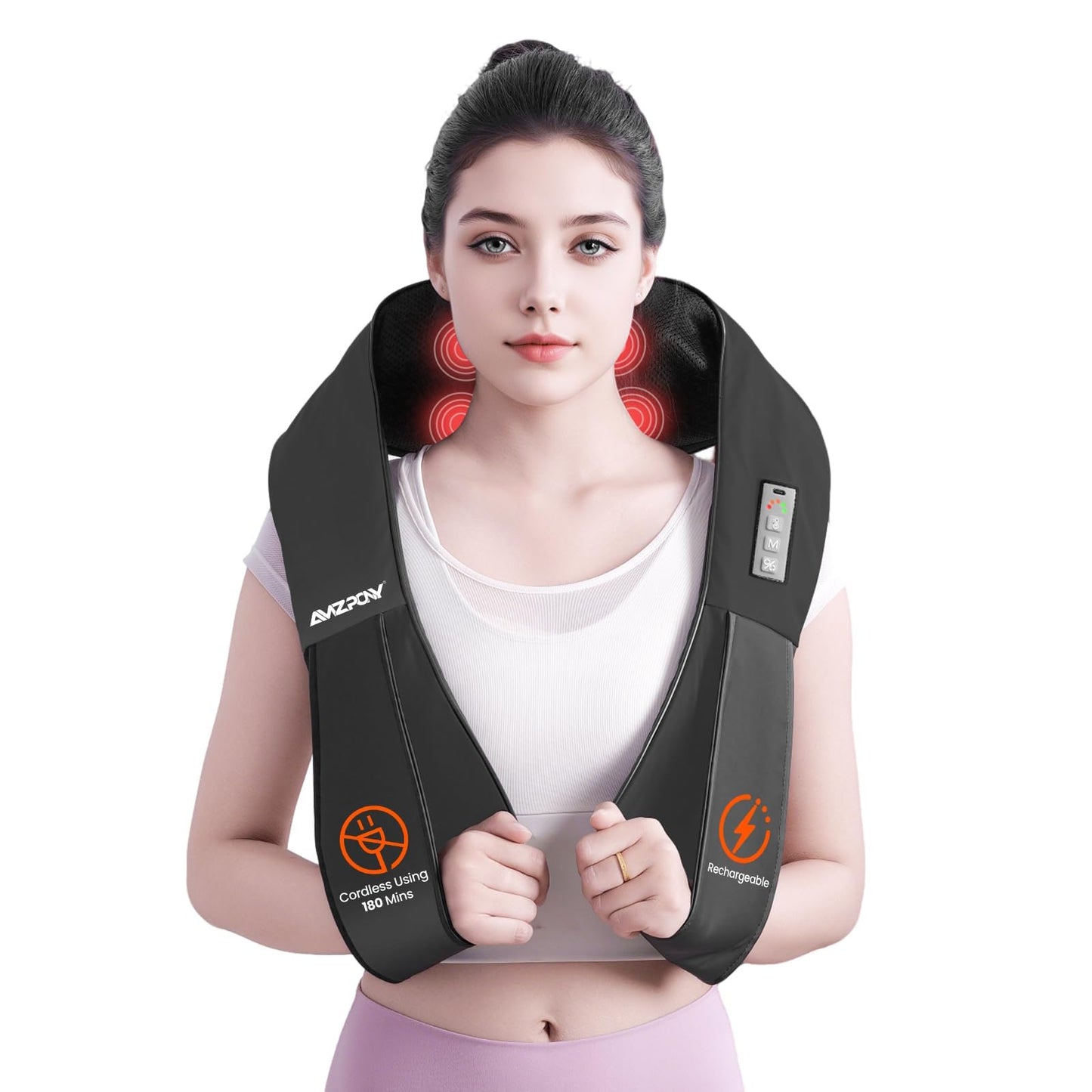 AMZPONY® Cordless Neck Massager for Pain Relief Deep Tissue, Rechargeable Shiatsu Neck and Back Massager with Heat Kneading Shoulder Massage for Body Muscle Pain Relief,Gifts for Mom Dad Friends