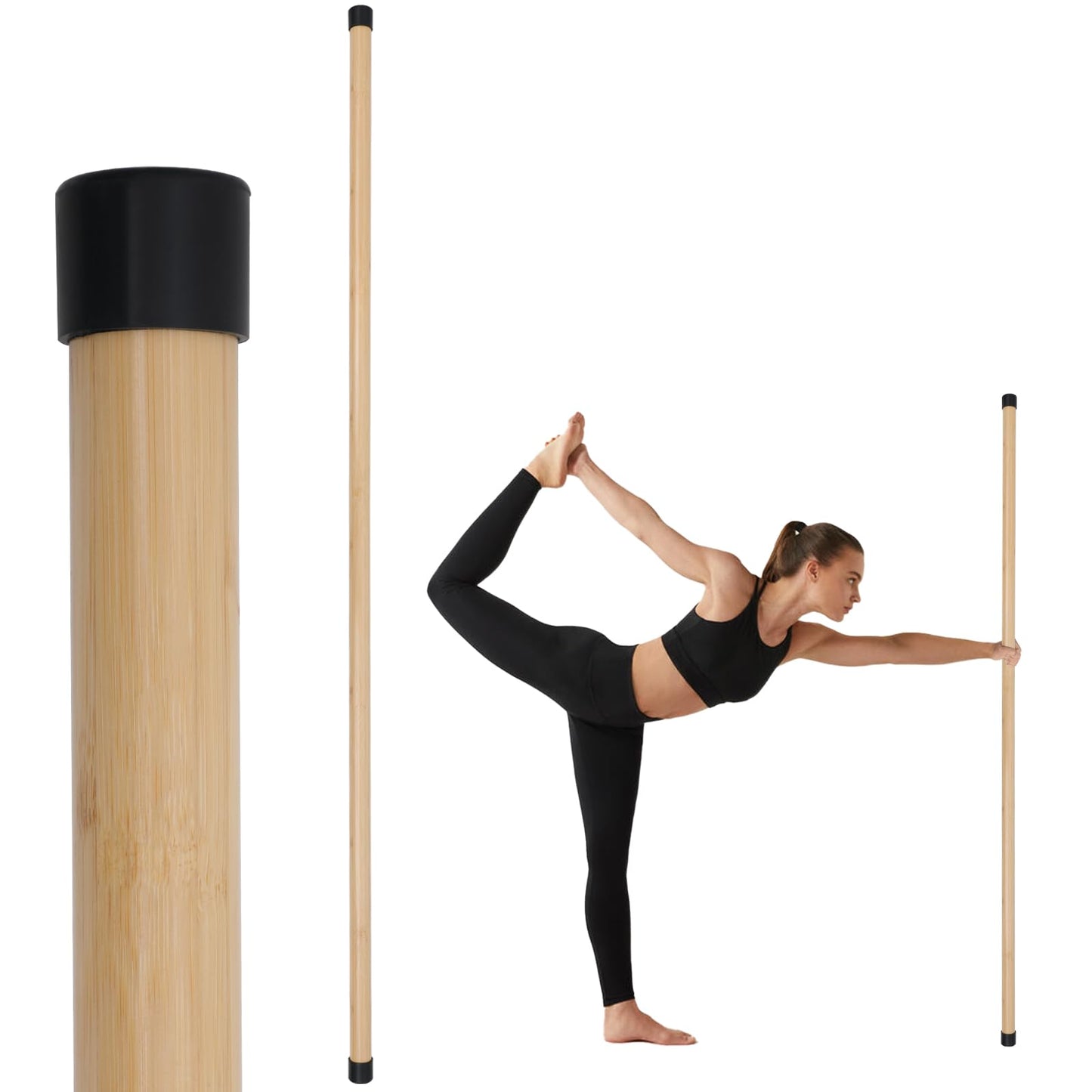 P Polerden Yoga Stick, 58 inches Stretching Stick for Mobility, Exercise Stick with Non-Slip Ends, Exercise Dowel for Physical Therapy, Balance Pole and Stretch Bar for Stretching Equipment