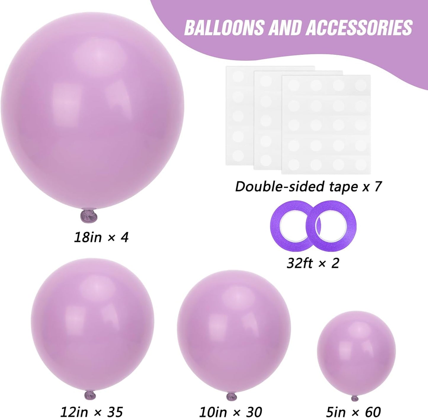 RUBFAC Dusty Purple Balloons - 129-Piece Latex Garland Kit for Weddings, Baby Showers & Parties | 5-18 Inch Sizes
