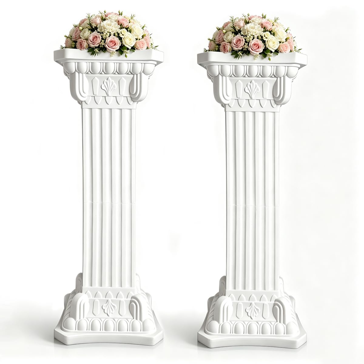 MXOYOXM 2 Pcs Vintage Wedding Roman Pillars,35.43 Inch High Plastic Wedding Columns and Pillars,White Pillar Stand for Ceremonies,Events,Banquets,Flower and Plant Display(Square)