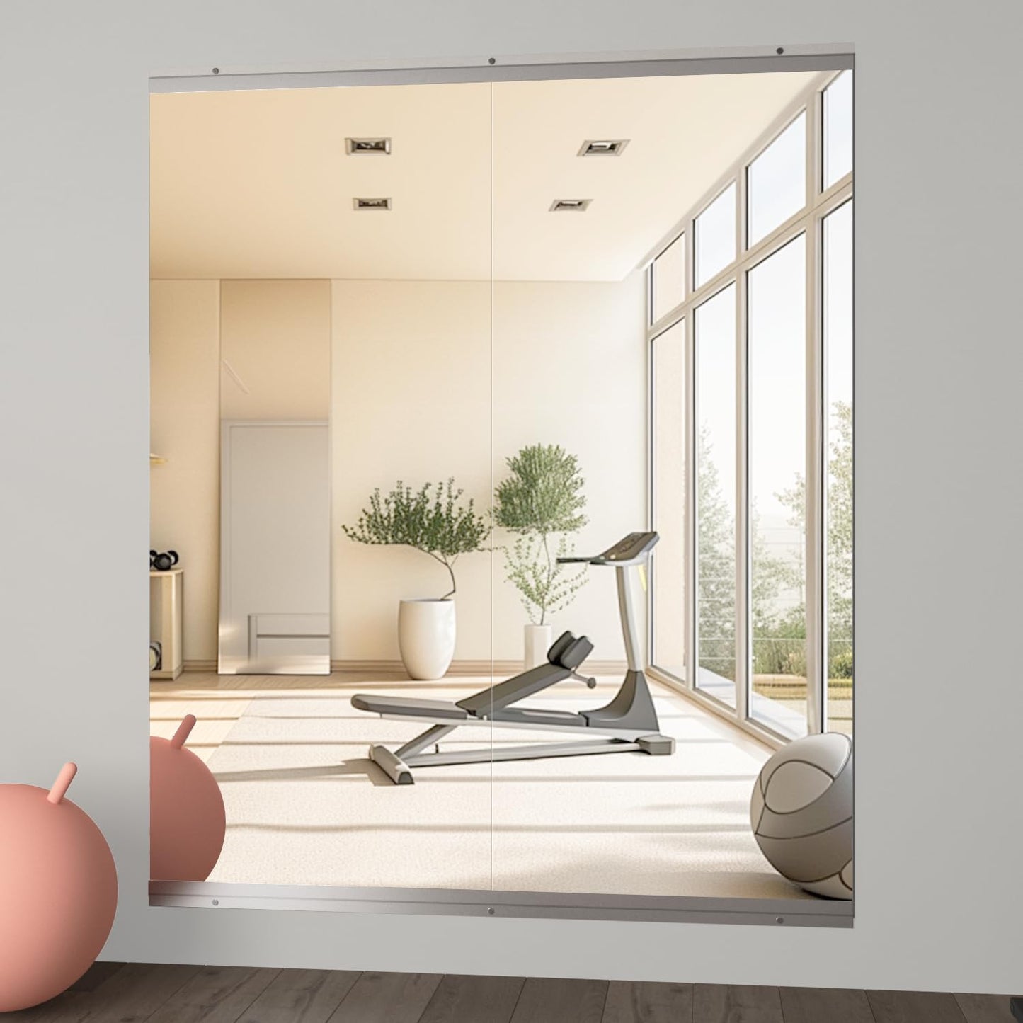 NEUWEABY Home Gym Mirror, 57''X24''-2PCS Large Yoga Mirror, Frameless Full Length Mirrors for Fitness, Tempered Glass, Wall Mounted for Dance Studio, Garage