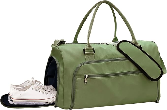 woogwin Small Gym Bag for Men & Women with Shoes & Wet Compartment Waterproof Duffle Bag for Travel Sports Workout Overnight Weekender(17.7'',Army Green)