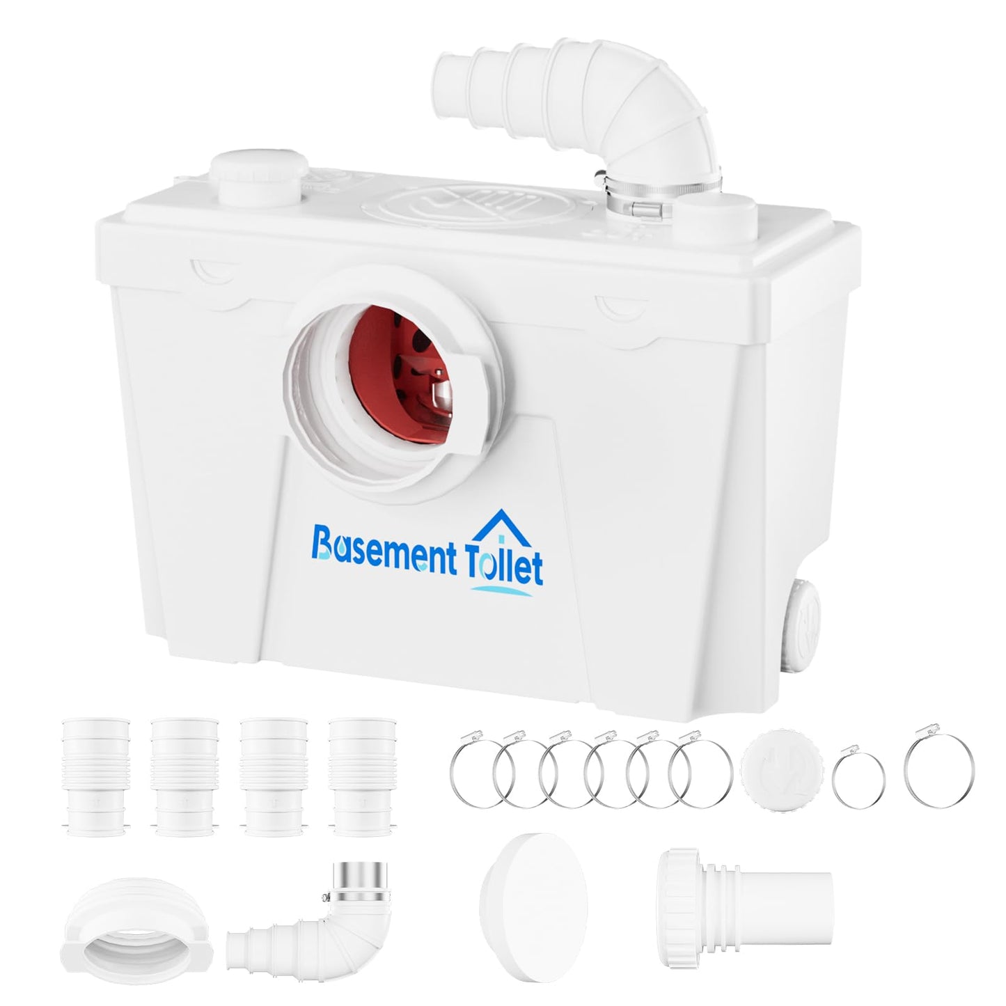 Macerator Pump for Basement Toilets, Sinks, Showers & Laundry – Upflush Pump to 23ft/8 m, 1800GPH with 4 Water Connections, Quiet & Versatile Sewage Solution for Home Bathrooms