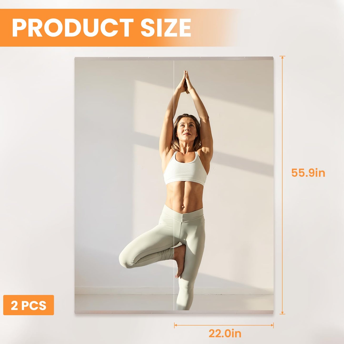 Peegel Home Gym Mirror - 56''x22''(2PCS) Large Frameless Tempered Glass Workout Mirrors for Home Gym Wall,Yoga,Garage,Dance