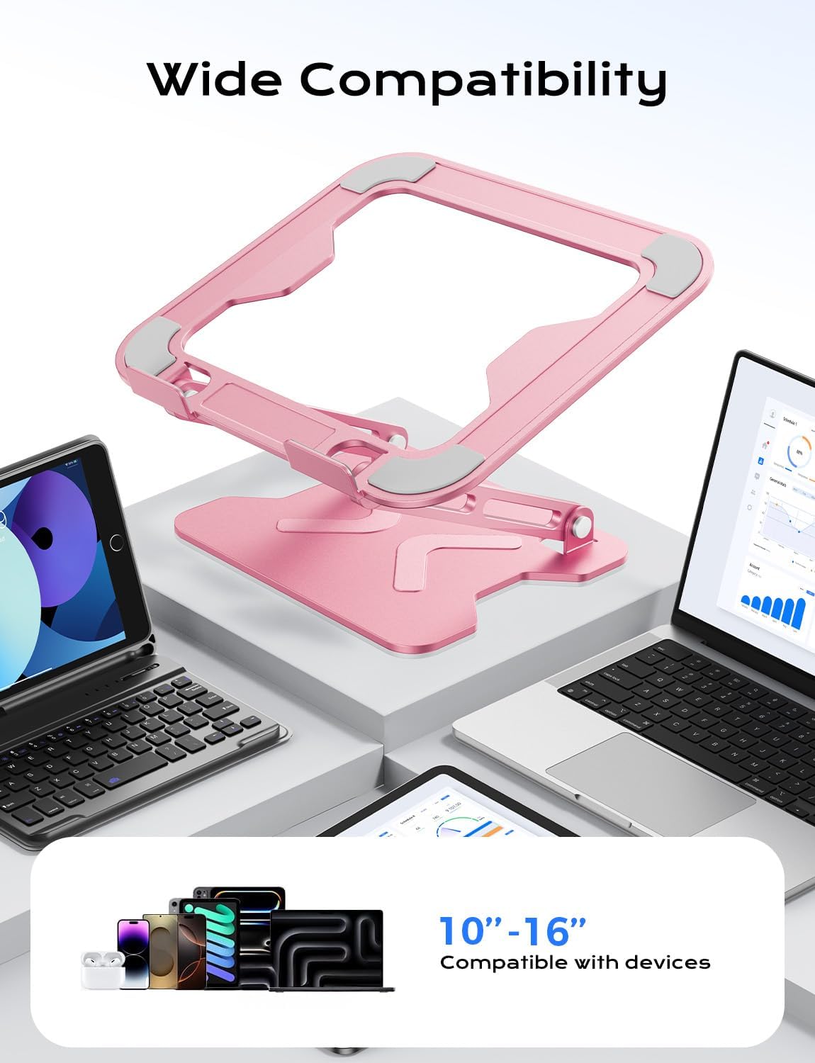 JCZT 10-16'' Adjustable Laptop Stand for Desk, Metal Foldable Laptop Riser, Portable Laptop Holder Mount, Ventilated
