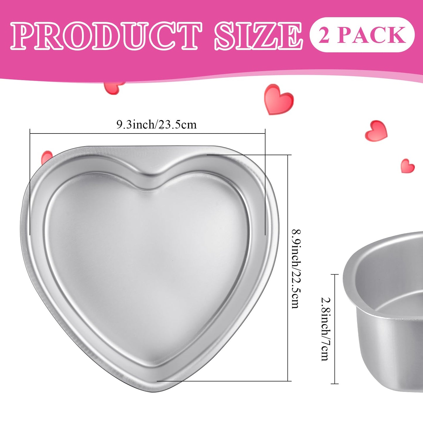 Milkary 2Pcs Heart Shape Cake Pans, Aluminum Heart Cake Mold, Reusable 10 inch Cake Pan for Baking DIY for Wedding Birthday Family Occasions
