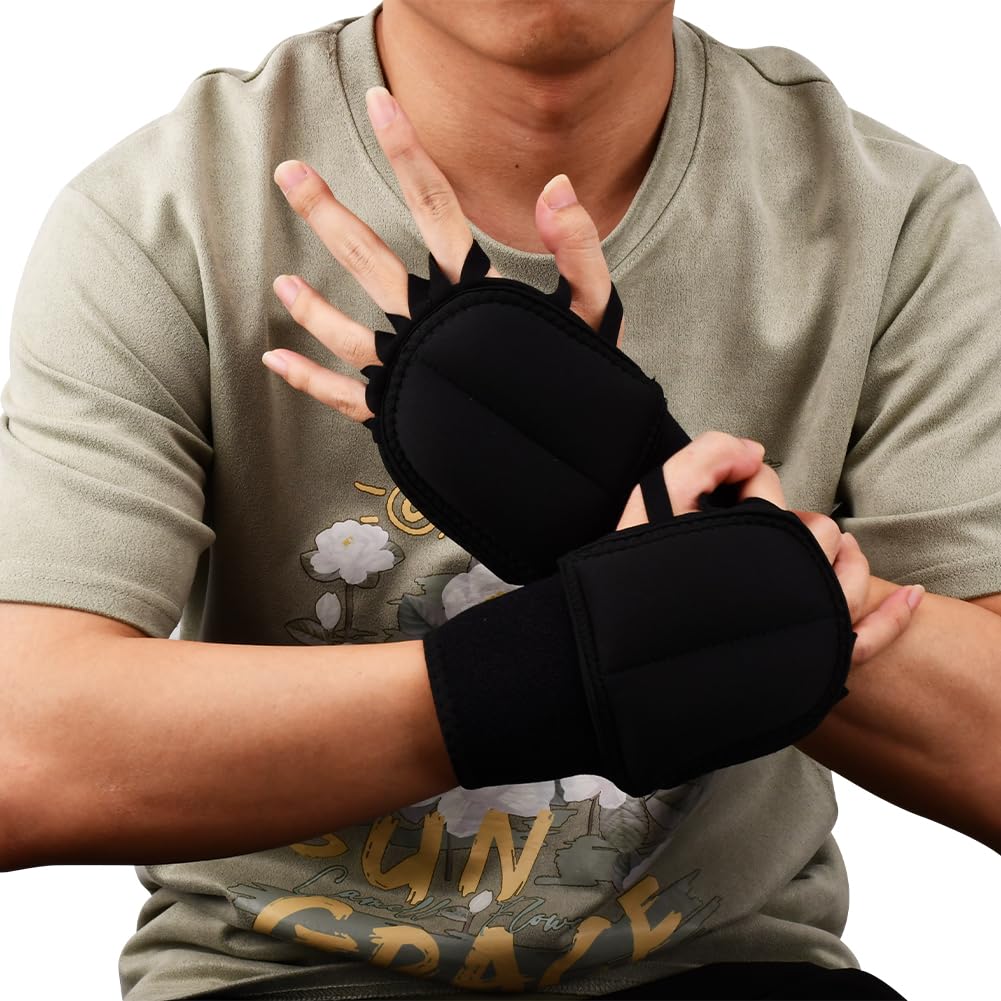 Parthan 1 Pair Weighted Gloves Adjustable Hand Stability Aid with Elastic Finger Rings for Tremors People Daily Writing Exercising Eating Doing Housework Improved Hand Wrist Mobility(Color:Black)