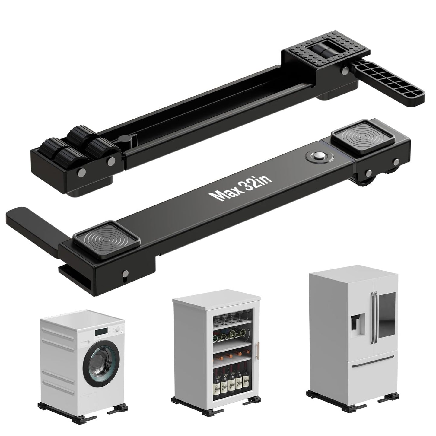 KVRG Appliance Rollers Heavy Duty,Newest Extendable Appliance Sliders,Liftable Washing Machine Base,Easily Move Washer and Dryer Machines,Refrigerators,Furniture-Black