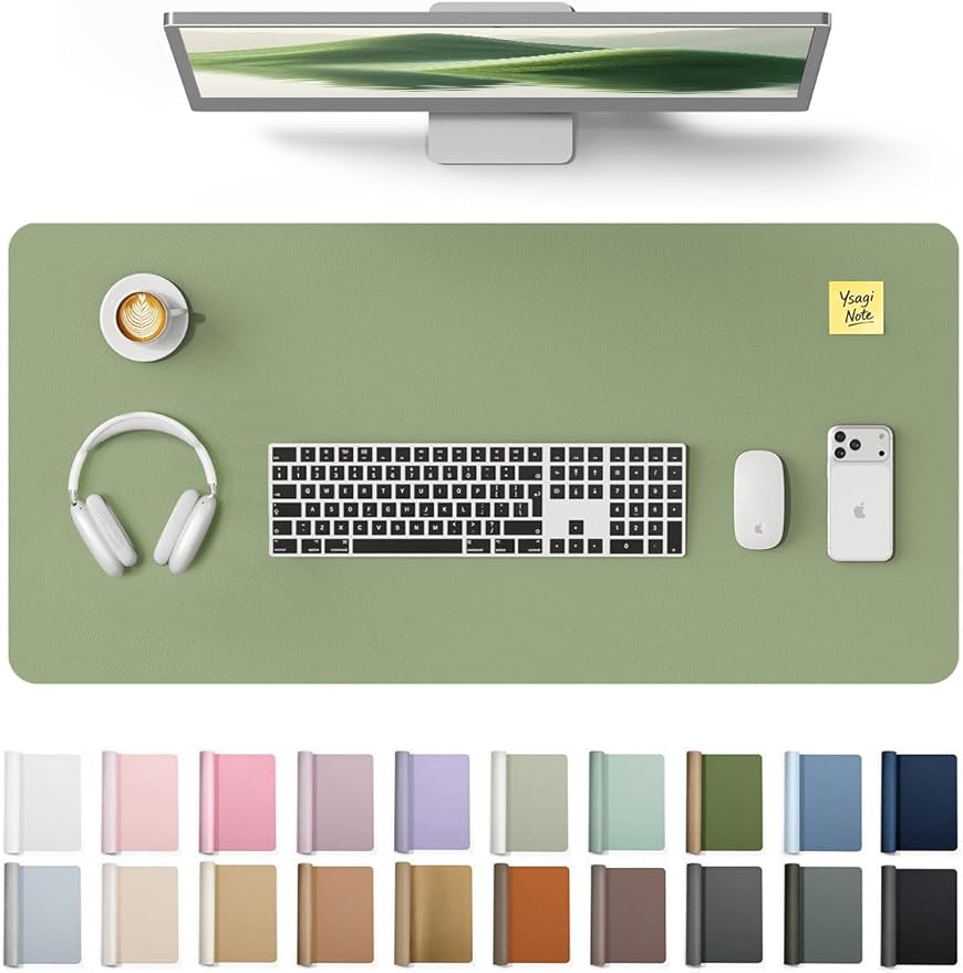 YSAGi Leather Desk Protector, Office Mat, Large Mouse Mat, Non-Slip PU Leather Blotter, Laptop Desk Mat, Waterproof Writing Pad for Office and Home (Bamboo Green, 31.5" x 15.8")