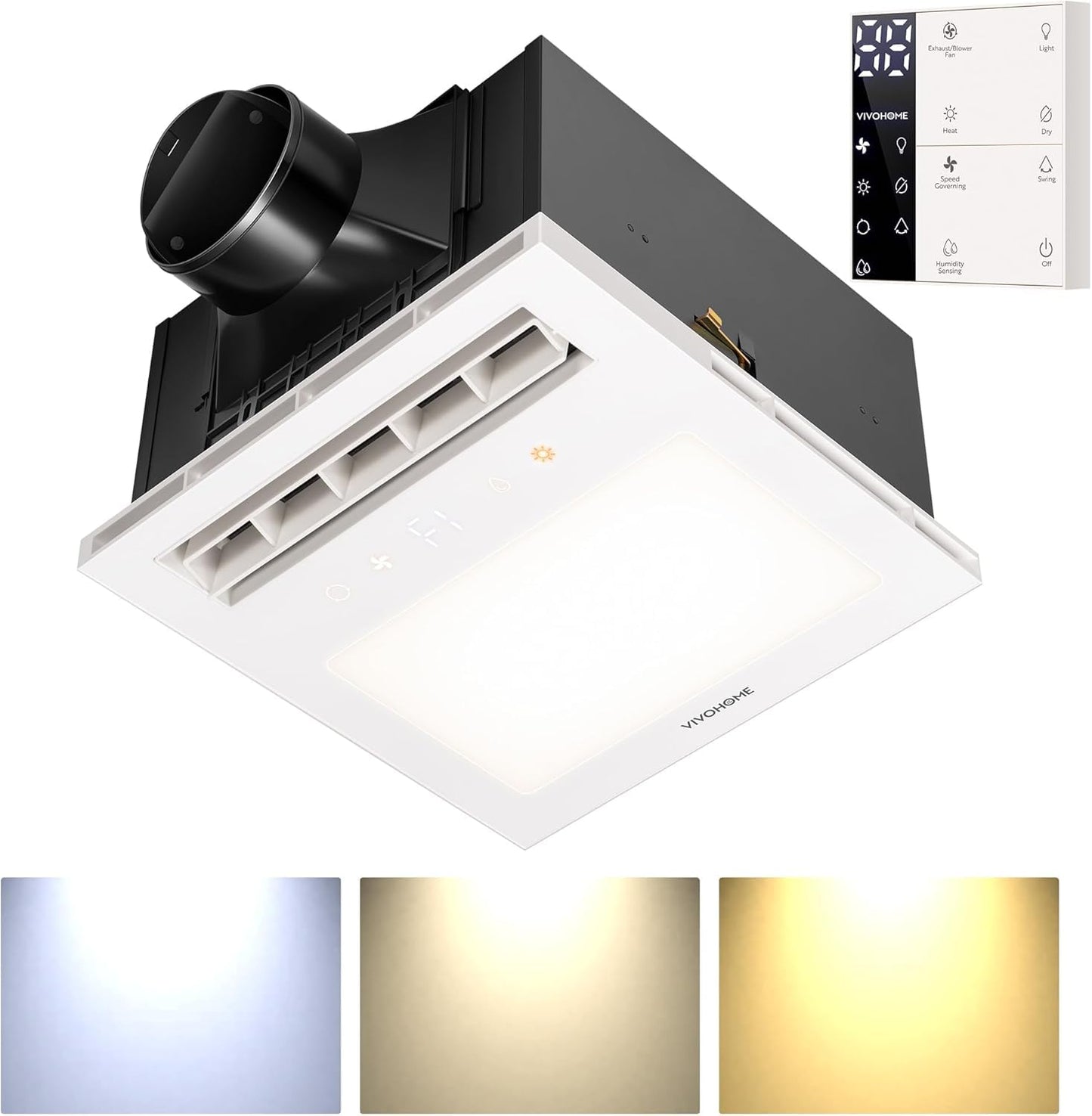 VIVOHOME Bathroom Exhaust Fan with 1600W PTC Heater, Humidity Sensor & LED Light, Ceiling Mount Ventilation Fan, 160 CFM DC Motor, 3 Color Temperatures, Remote Control, Oscillating Louver