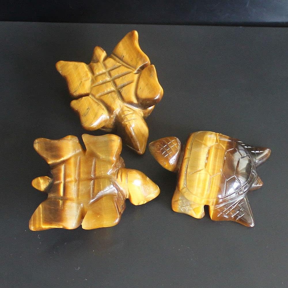 Skiennix Hand Carved Gemstone Crystal Sea Turtle Figurine - 2'' AAA Golden Tiger Eye Home Decor