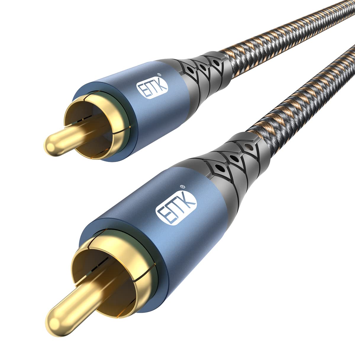 24K Systems,Subwoofer(10ft/3m) EMK Subwoofer Cable RCA to RCA Audio Cable Gold-Plated Nylon Braided Double Shielded