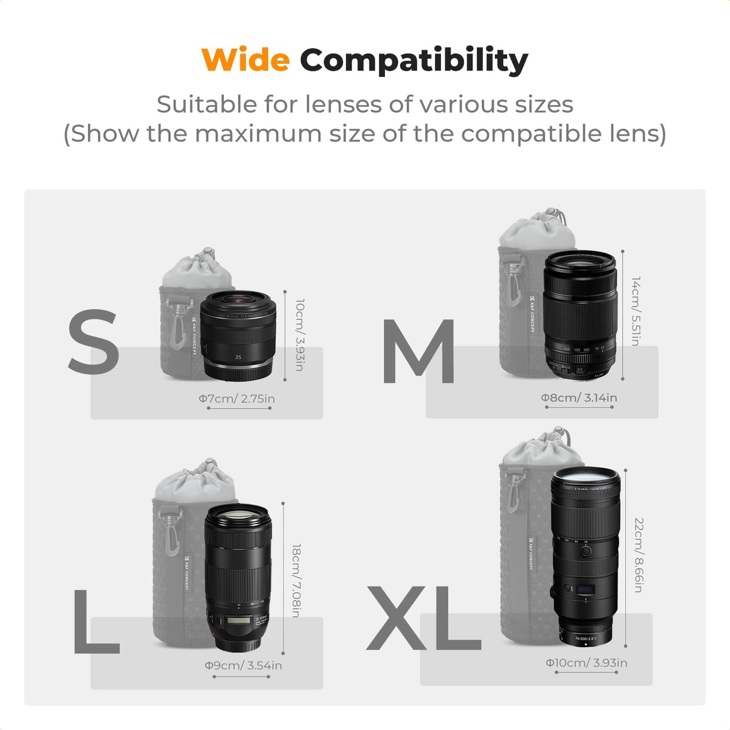 4 Pack Set, K&F CONCEPT Camera Lens Pouch Drawstring Lens Protective Bag, Camera Lens Case for DSLR SLR Lens
