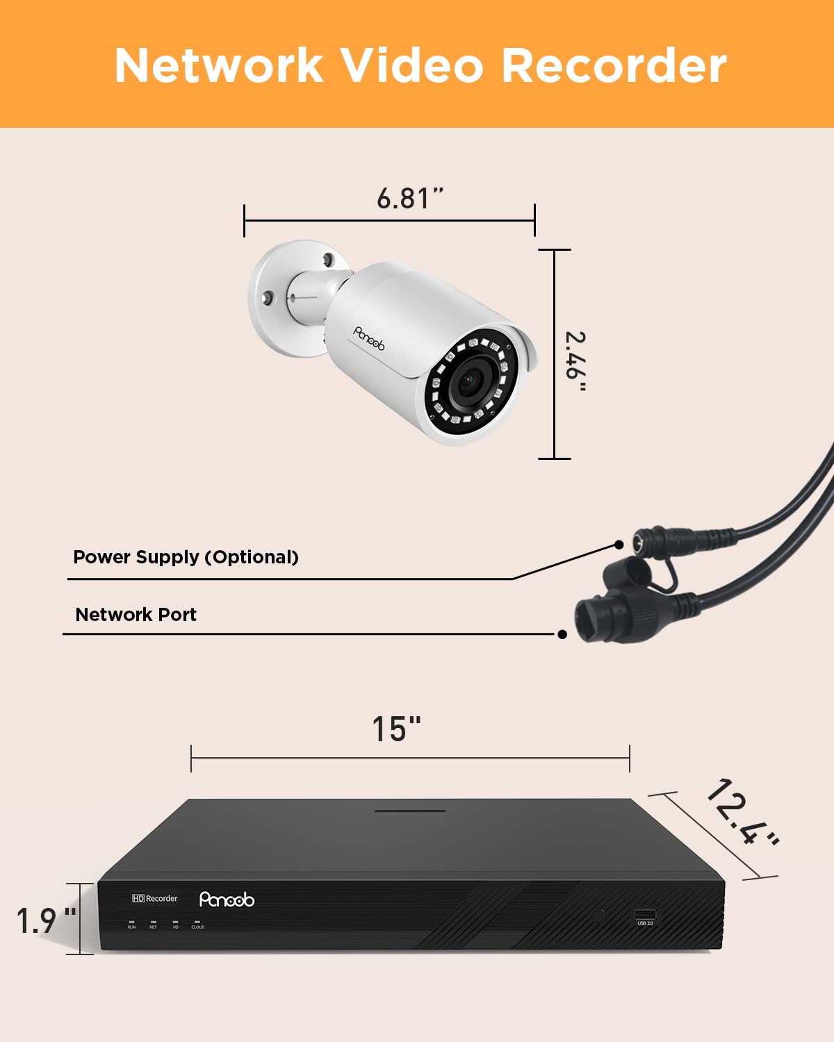 PANOOB 32 Channel Security Camera System, 4K 32CH PoE NVR 8TB HDD, 20x 5MP Wired Surveillance IP PoE Cameras Outdoor with AI Human Detection, Built-in Microphone, 100ft IR Night Vision, PB37F2032-5M