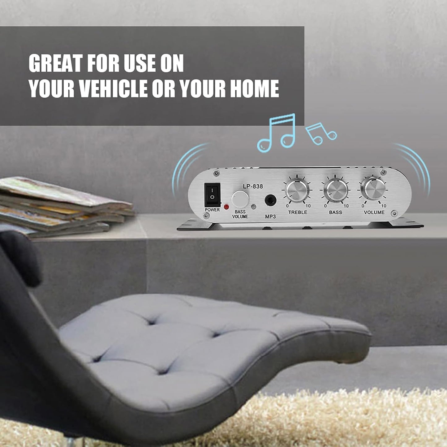 15Wx2 3.5mm MP3, MP4, Stereo Audio Amplifier Receiver, Output Stereo Bass Home Amplifiers, with and Port, Digital Amp