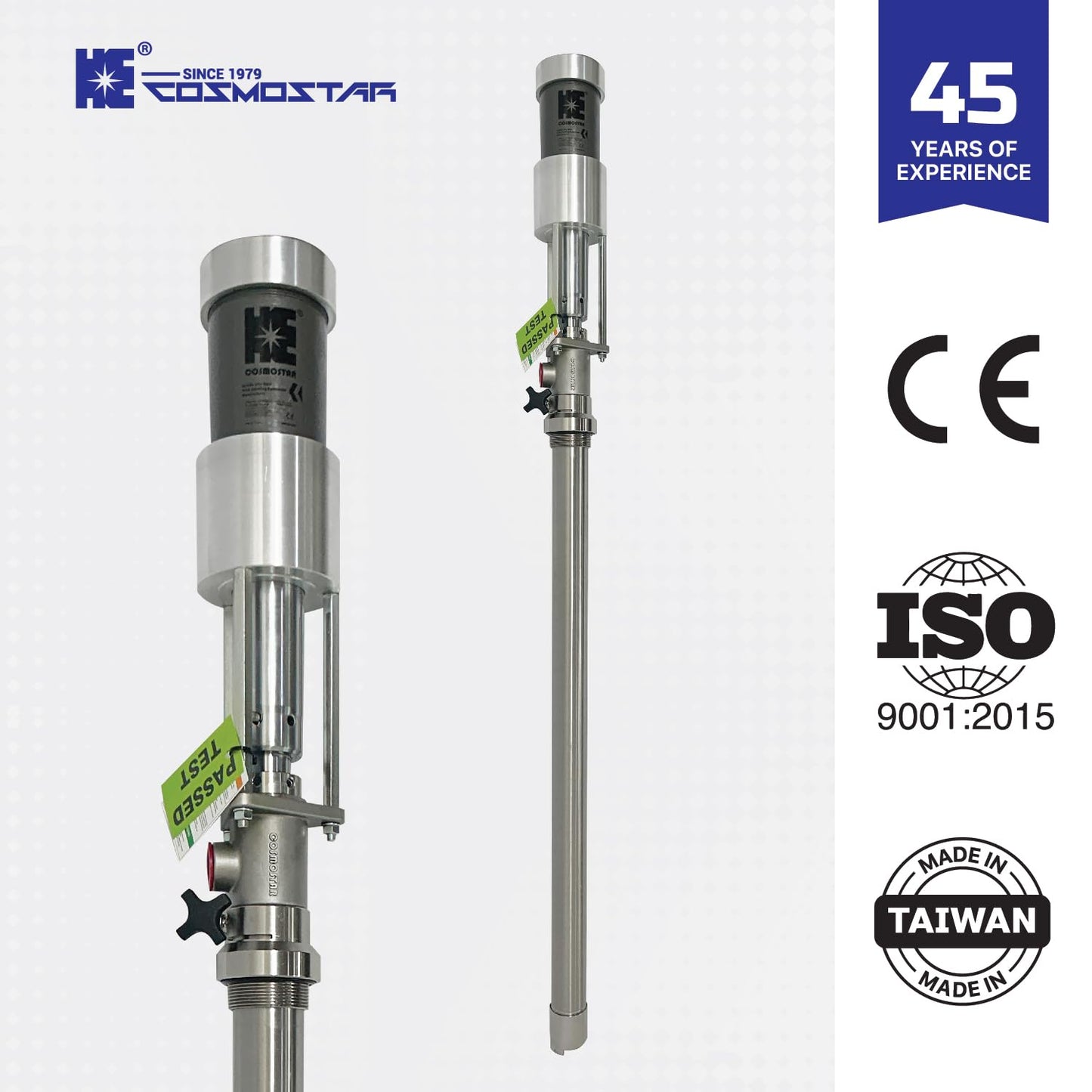 COSMOSTAR 2.5" 2:1 Air Operated Pneumatic Piston Pump for 55 Gallon Drum Teflon Packing Oil Chemical Transfer Pumps 4.0GPM/15LPM, High Fluid Pressure 240 Psi