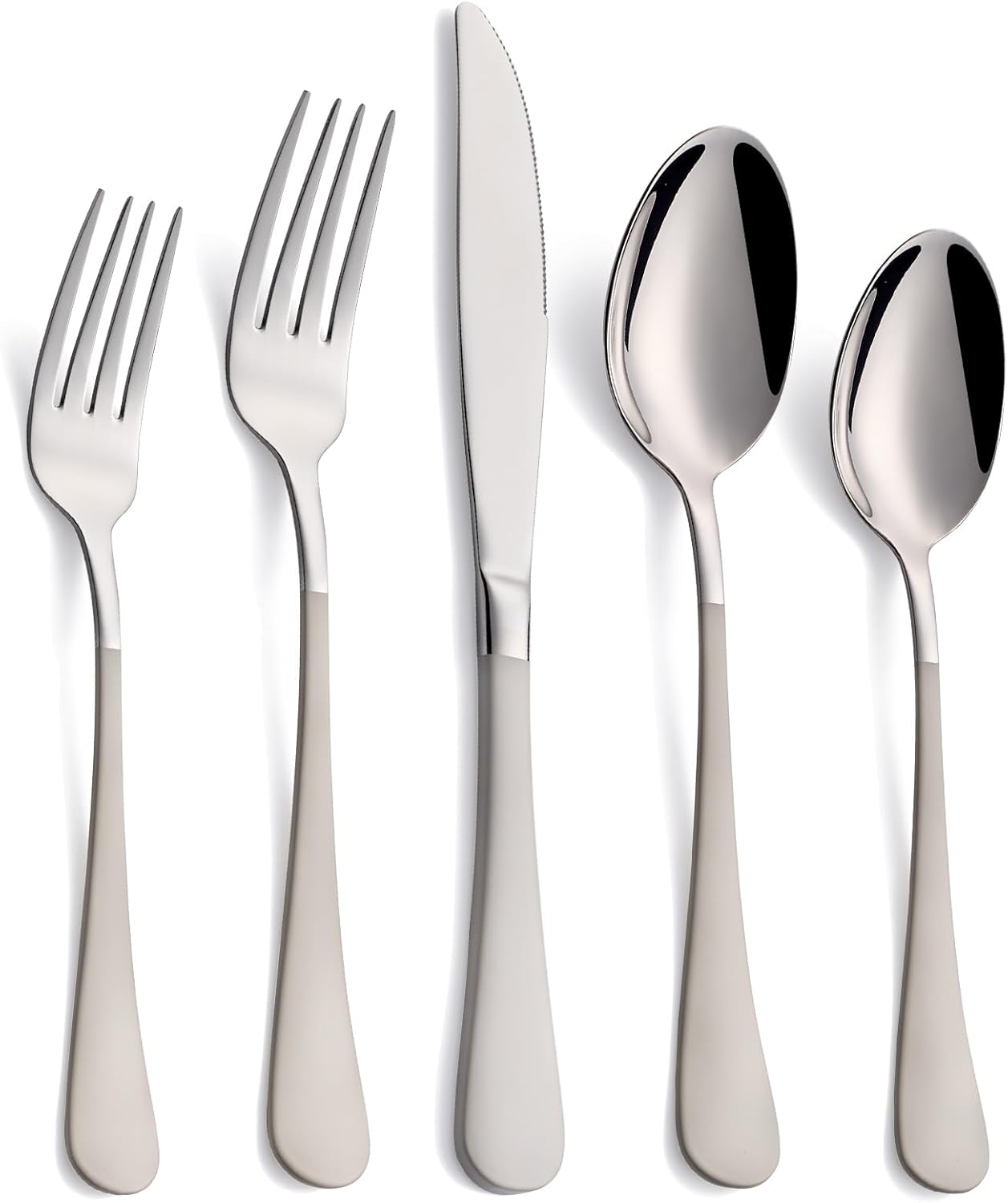 Skiennix 20-Piece Off White Silverware Set - Modern 18/0 Stainless Steel Flatware for 4 | Dishwasher Safe