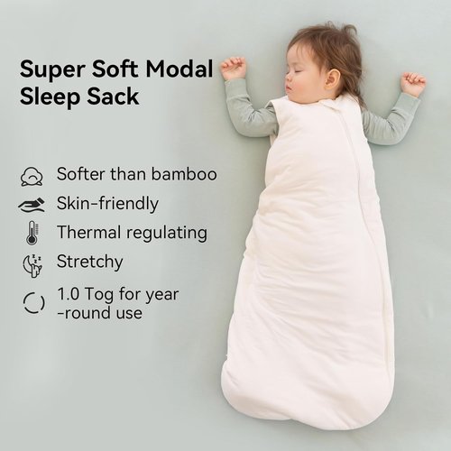 BubblePanda Modal Sleep Sack - Super Soft 0.5 Tog Toddler Blanket for Babies 12-18 Months | Lightweight 2-Way Zipper