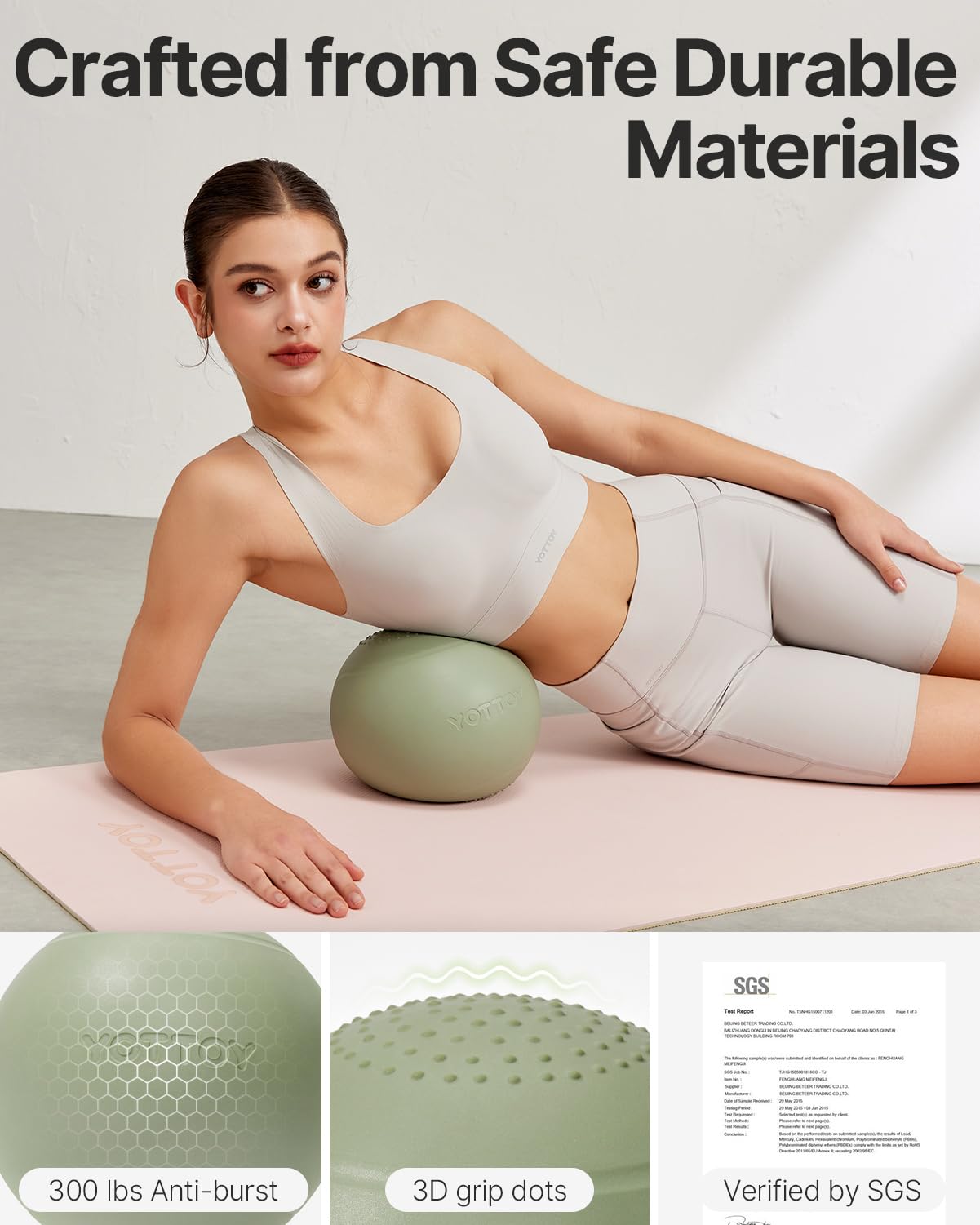 YOTTOY Small Exercise Ball，9-inch Pilates Ball with Anti-Burst Technology for Stability, Ideal for Yoga, Pilates, Physical Therapy & Home Workouts (Green)