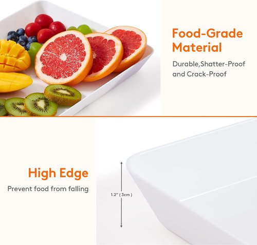 Lifewit Plastic Serving Tray - Reusable Large Platter for Parties | 14.5" x 9.5", White, Set of 3