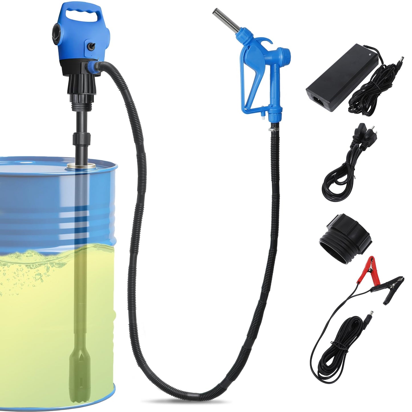 Electric Drum Pump with120V AC/12V DC Power, 55 Gallon Drum Pump Electric, Built-in 2-Inch Bung Adapter, 5 GPM Flow Rate,Telescoping Suction Tube 34" to 49" Suitable for Diesel, DEF, Water, Antifreeze