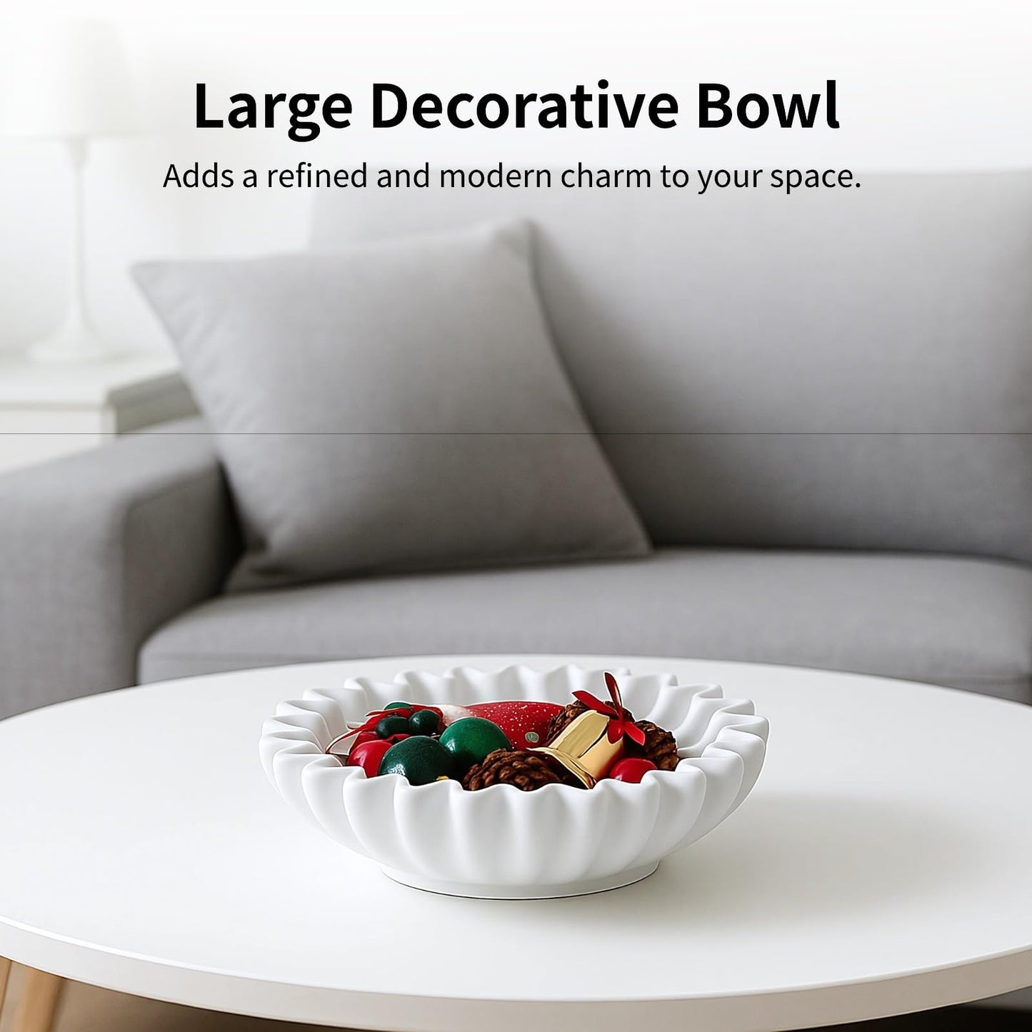 OMISTAR Large Decorative Bowl, Ruffled Resin Decorative Bowls, Modern Scalloped Ruffle Bowl, Bowl for Keys Entryway Table, Centerpiece Decor for Coffee Table, Entryway, Kitchen Counter
