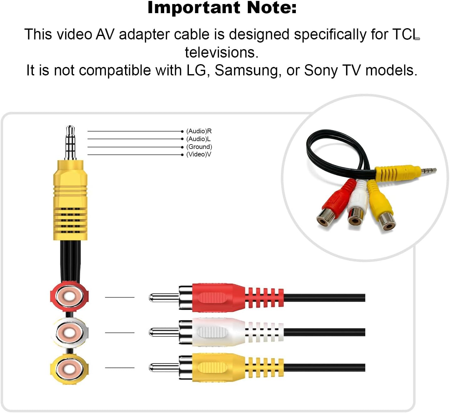 Ruichuan100 3.5mm 3 AV Adapter, AV in Adapter Cable, Male to RCA Female Video AV Component Adapter Cable for TV & Home