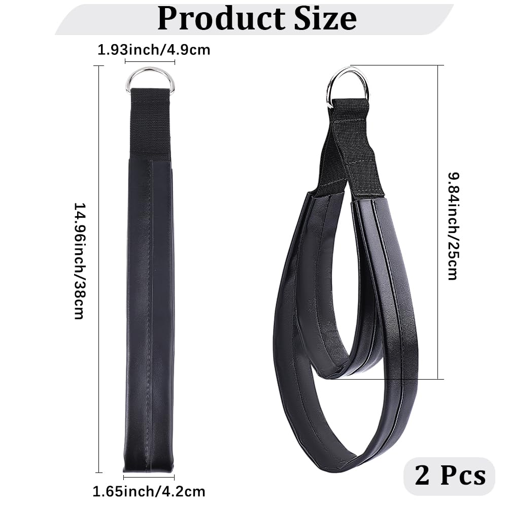 CALFOVERA 2Pcs PU Leather Pilates Straps Handles Double Loop D-Ring Exercise Straps Black Comfortable Yoga Exercise Handle Padded for Reformer Padded Home Gym Workout Equipment Accessories