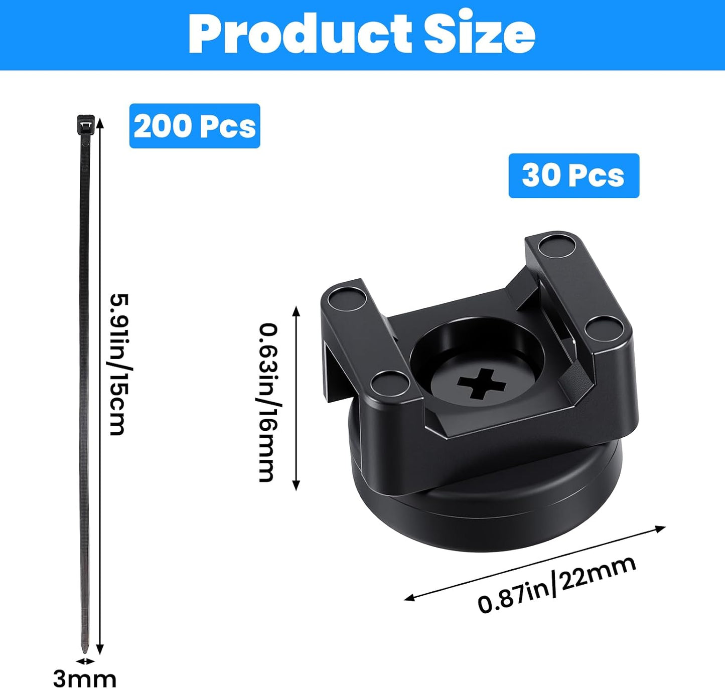 Molain 30Pcs 200Pcs Magnetic Zip Tie Mounts, Magnetic Clips with Magnetics Cable Ties, Heavy Duty Magnetics Wire Holder