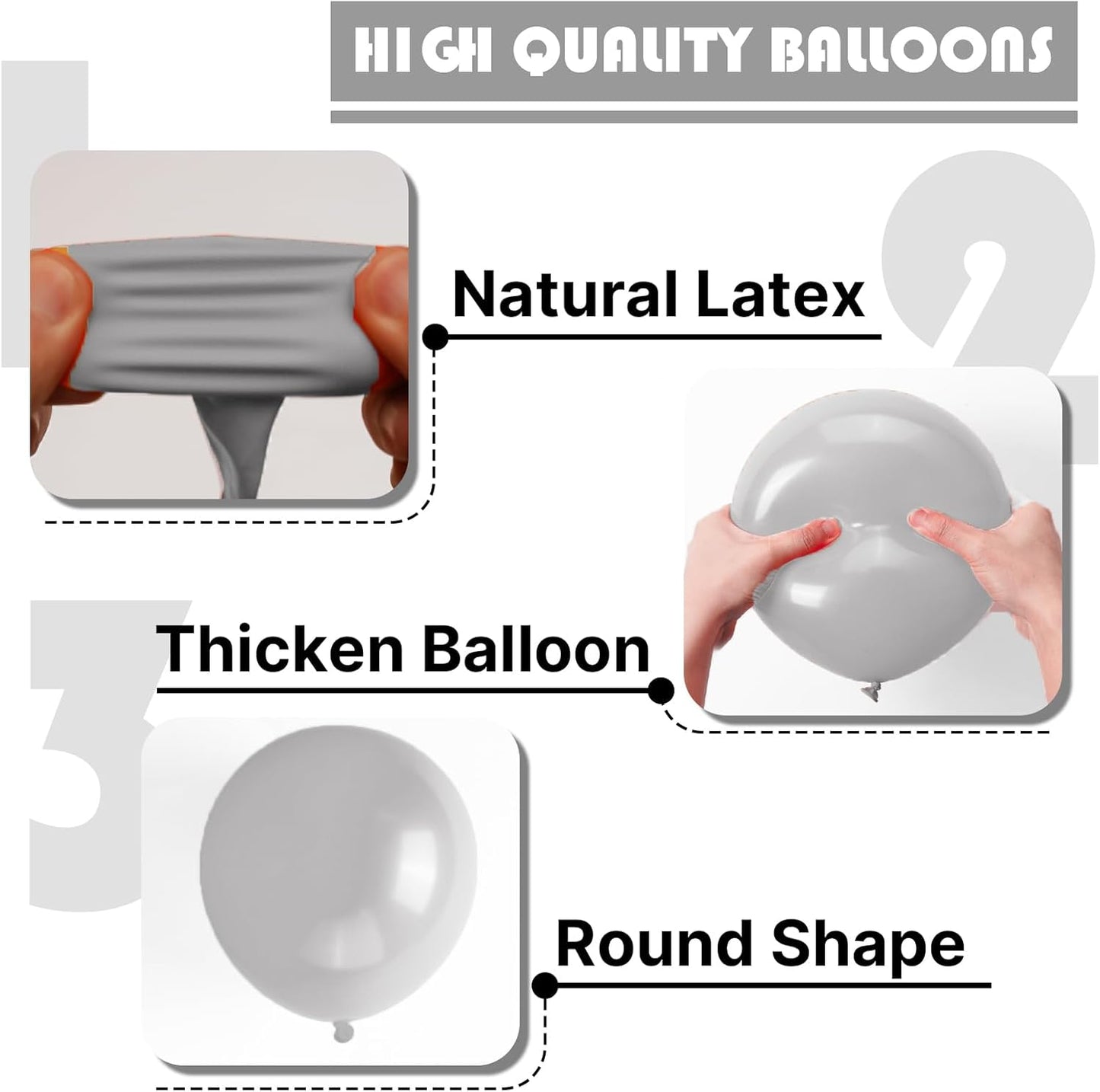 PartyWoo Gray Balloons - 120-Piece Matte Latex Balloon Arch Kit for Baby Showers & Weddings | 5-12 Inch Sizes