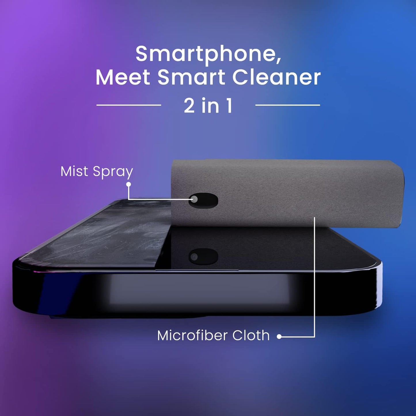 EVEO -2-in-1 2 Pack Car Screen Cleaner Spray and Wipe iPhone Cleaner, iPad Screen Cleaner & Phone Screen Cleaner