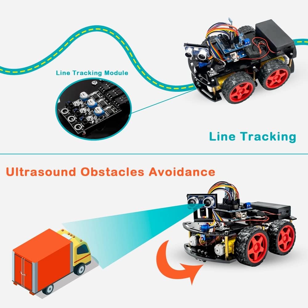 R3 Hosyond Smart Robot Car Project Kit Compatible with Arduino IDE, with Tutorial, Bluetooth, Line Tracking, Ultrasonic