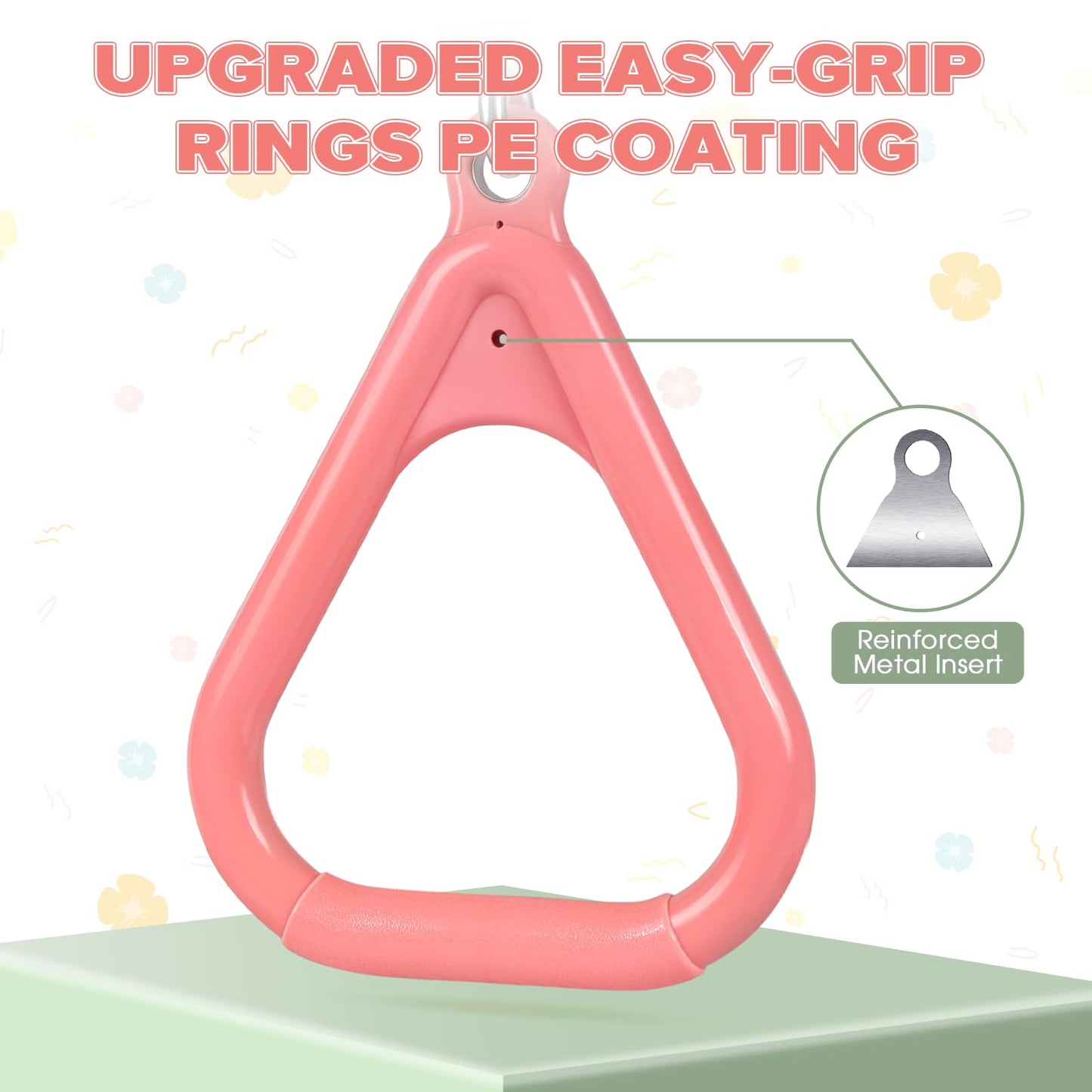 LadyRosian 17" Trapeze Bar Swing Set Gym Rings 47" Heavy Duty Chain Swing Set Accessories with Locking Carabiners Plastic Coated Chains Monkey Bars for Backyard, Playroom (Pink)