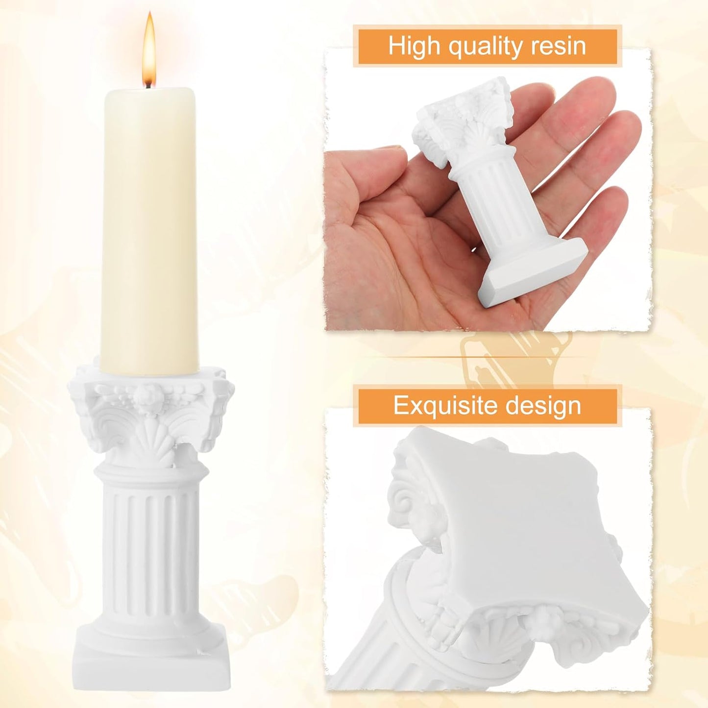 Reallnaive Mini Greek Column Candle Holders - 10 Pcs Resin Pillar Stands for Wedding & Christmas Decor