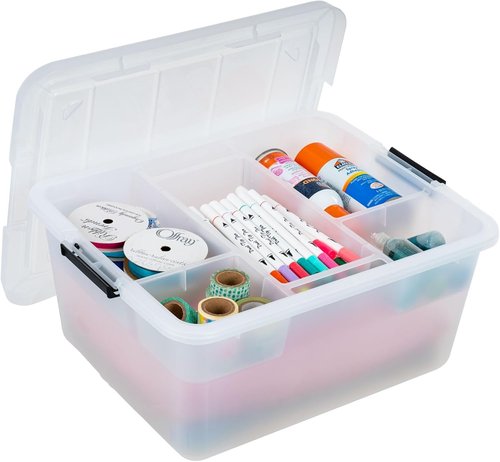 IRIS USA 18 QT Clear Storage Organizer - Stackable Plastic Box with Removable Dividers for Crafts, Tools & Office