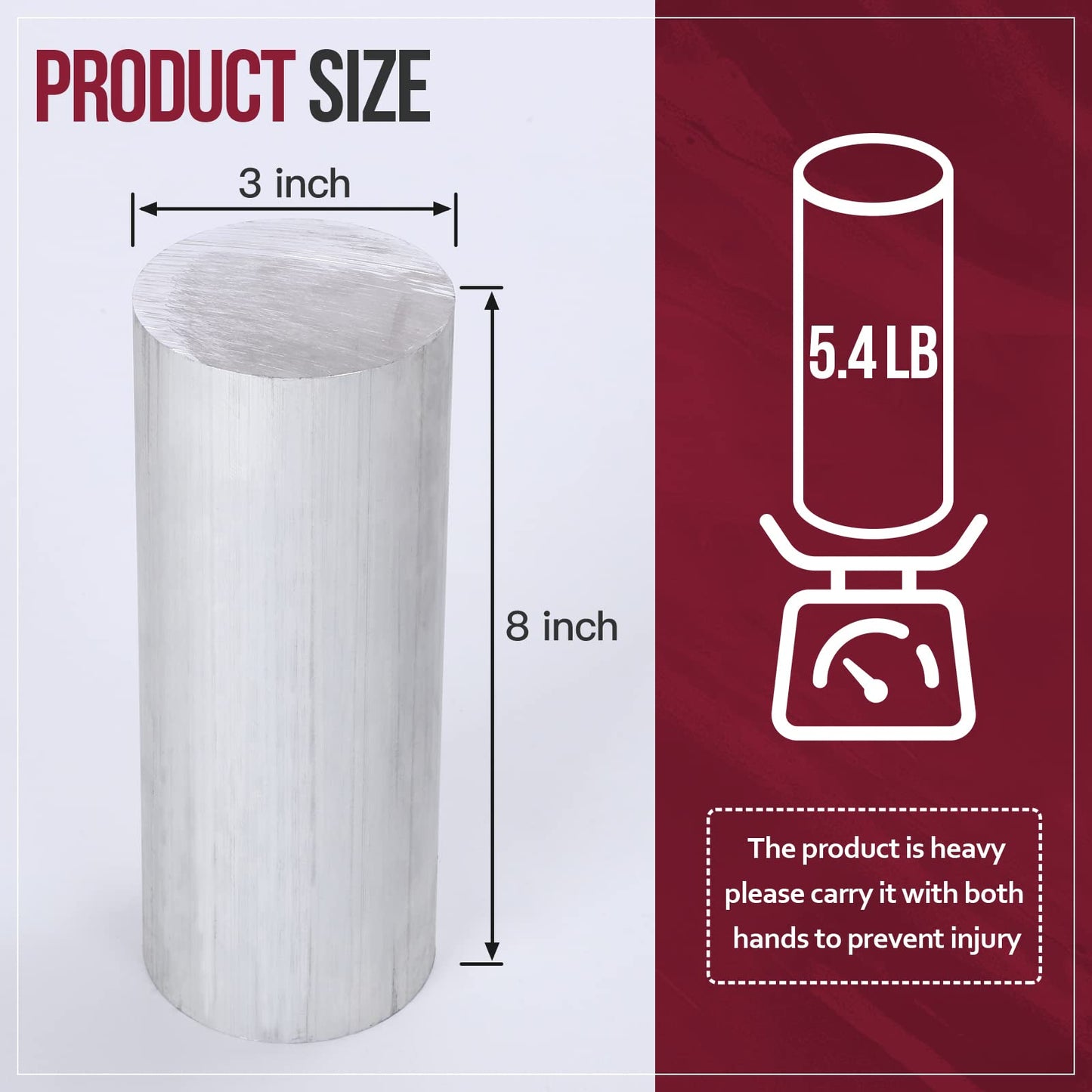 3" Diameter 6061 Aluminum Round Rod 7.8" (200mm) Long,+0/ -.02" T6511, Extruded, 3.0" Diameter Solid Lathe Bar Stock (1, 3x8 inch)
